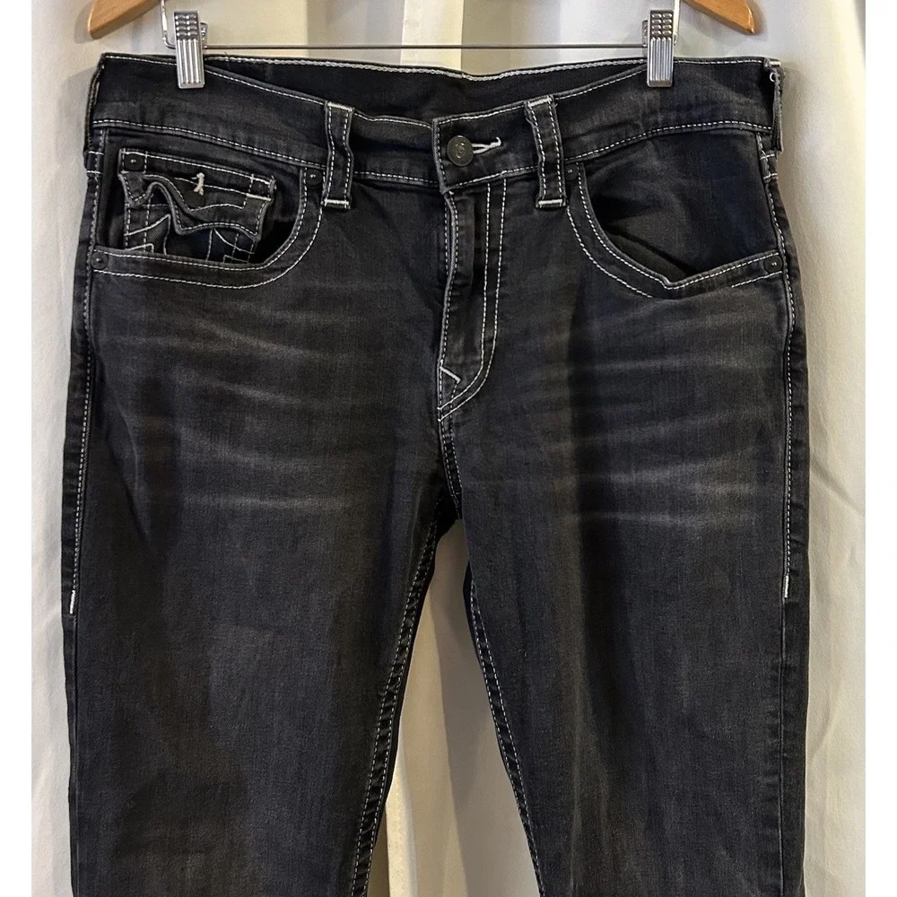 True Religion Ricky Flap‎ Relaxed Straight Denim Black Jeans Men's Sz 36